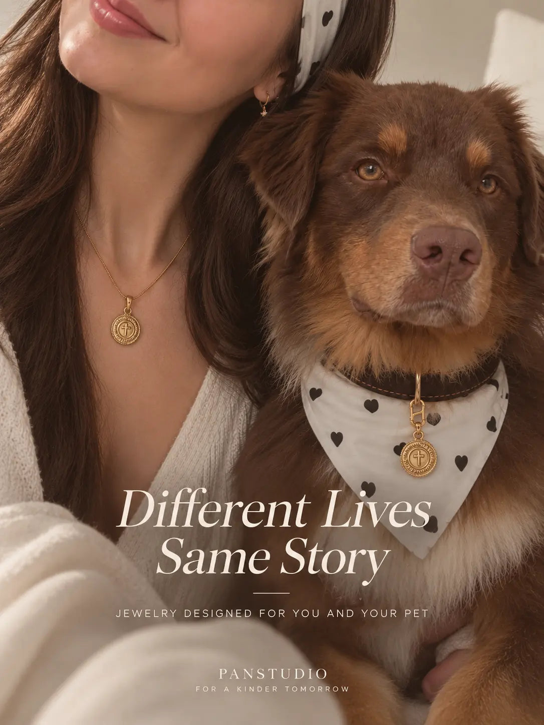 【PANSTUDIO】 Vintage Cross Necklace & Dog Charm Set